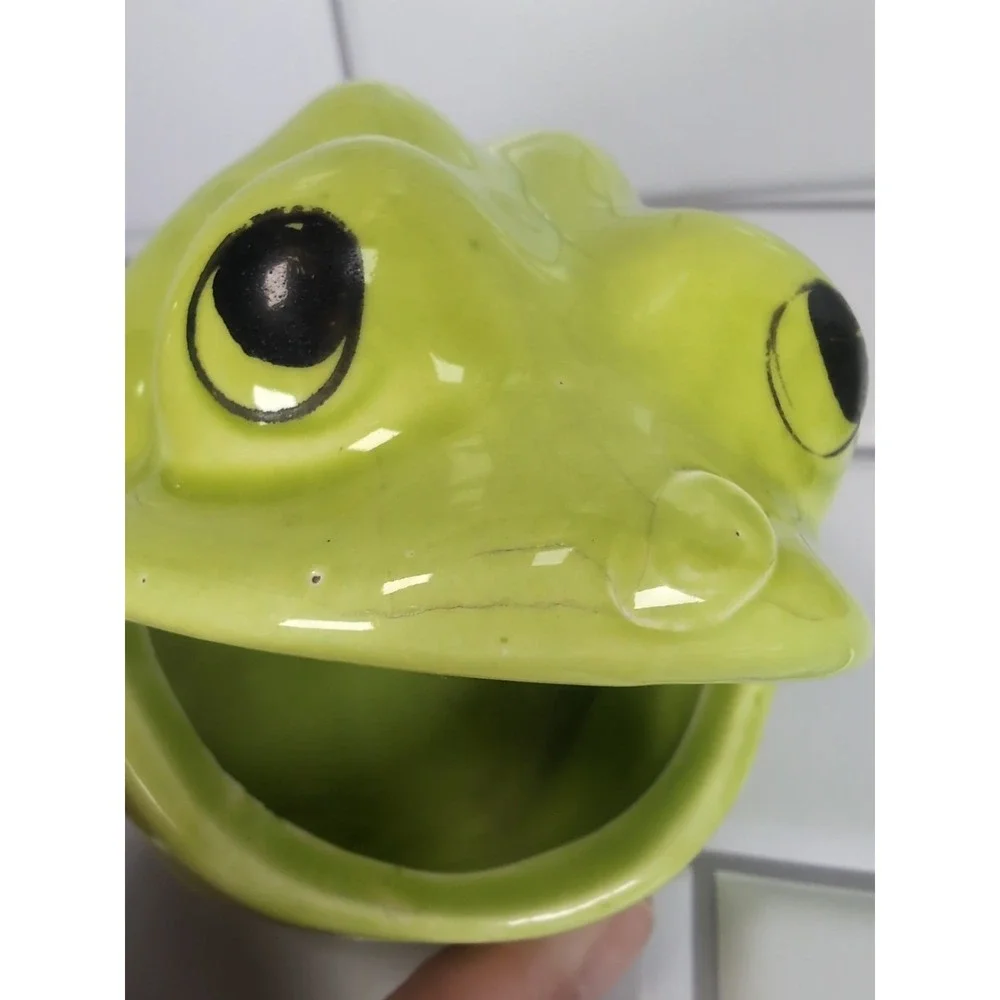 2 Vintage Frogs Ceramic Open Mouth Succulent Planters Pots Or Sponge Holders Set